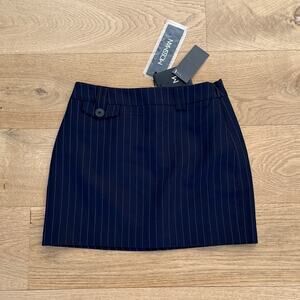 MOSSMAN - Vanderbilt Pinstripe Mini Skirt in Navy Blue & White